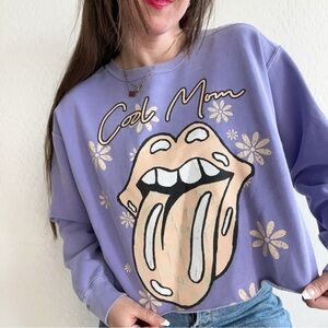 SlyFox Threads Purple Cropped Rolling Stones “Cool Mom” Crewneck